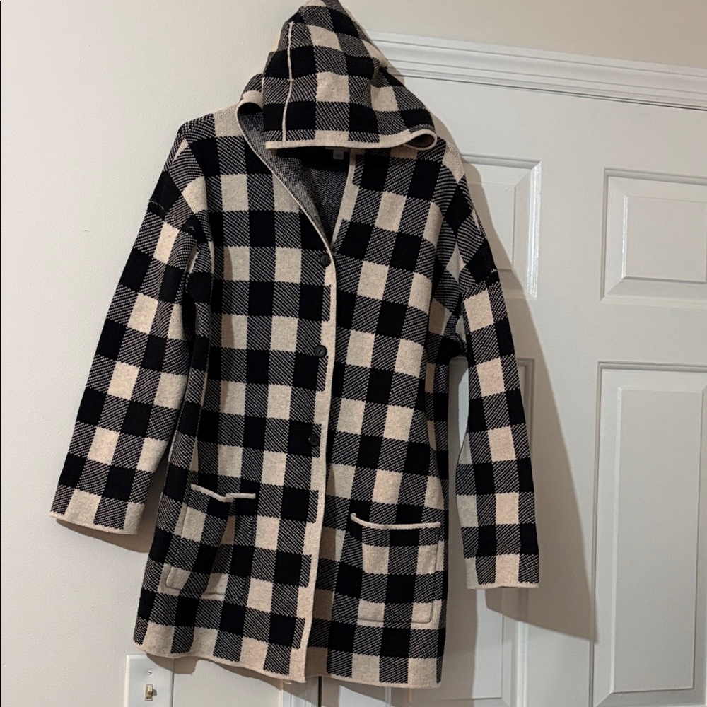 J. Jill Black and Cream Plaid Teddy Jacket - Picture 3 of 12